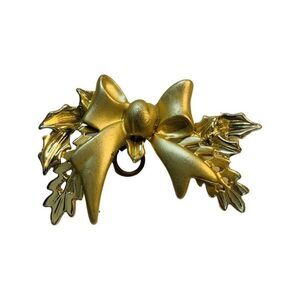 Vintage Gold Tone Christmas Bow Holiday Pendant Brooch Pin.  2in